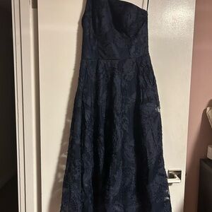 Elegant Navy Over the Shoulder Lace Dress